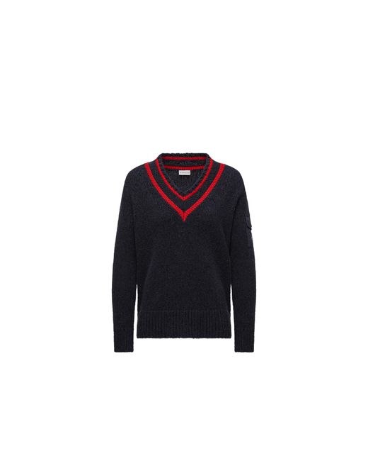 Moncler Blue Padded V-Neck Cotton & Wool Blend Jumper