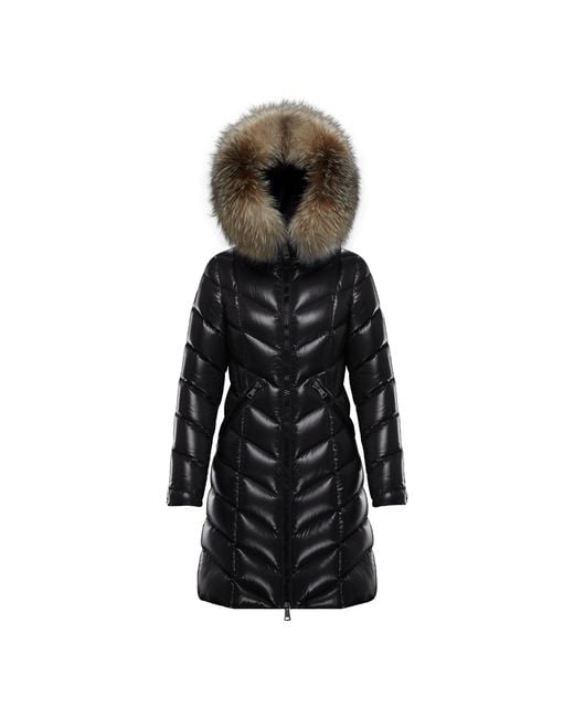 Moncler Black Fulmarus Lacque Fur-trim Quilted Down Coat
