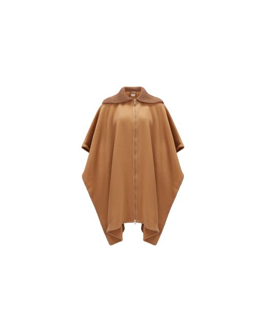 Moncler Brown Ribbed-collar Wool Cape Coat
