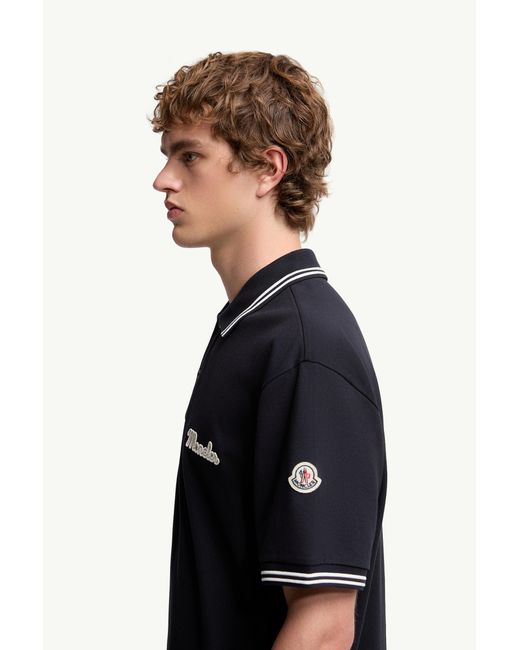 Polo De Piqué De Algodón Con Logotipo Bordado, Hombre, Talla Moncler de hombre de color Black
