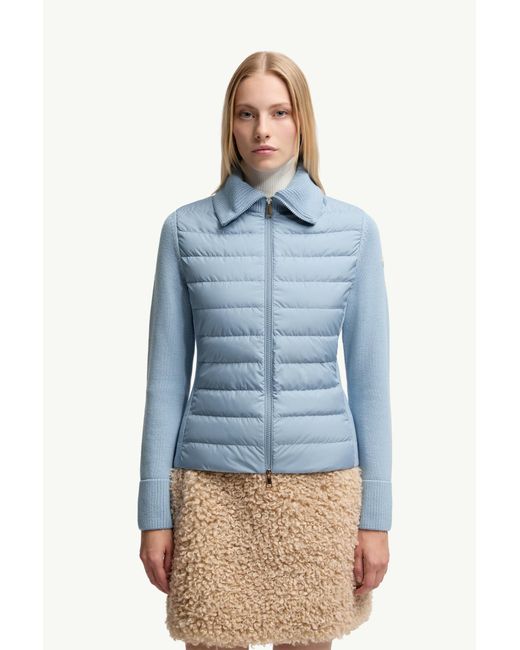 Cardigan Zippé Matelassé En Laine Moncler en coloris Blue