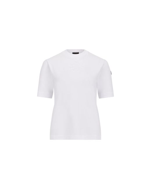 Moncler White T-shirt mit geprägtem logo