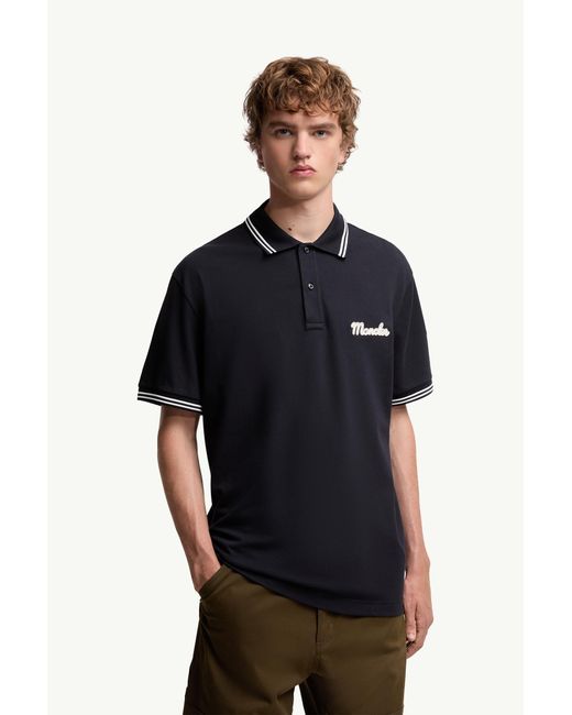 Polo De Piqué De Algodón Con Logotipo Bordado, Hombre, Talla Moncler de hombre de color Black