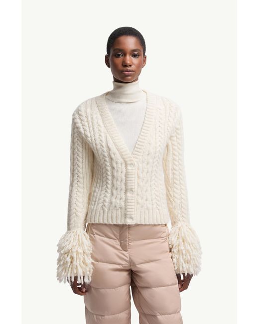 Moncler Natural Strickjacke Mit V-Ausschnitt Aus Alpakamischung, Damen, Größe