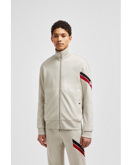 Moncler Tricolor Accent Cotton Zip Up Sweatshirt in Natural for Men Lyst UK