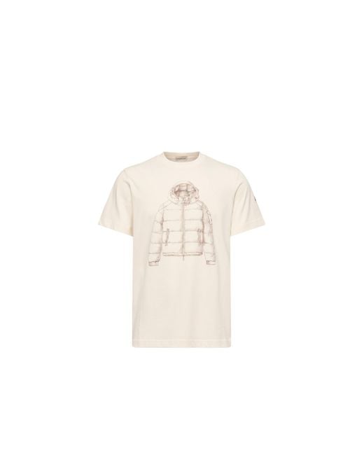 Moncler Natural Moncler Down Jacket Print Cotton T-Shirt for men