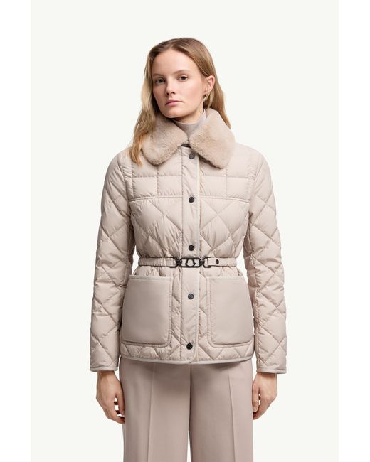 Moncler Natural Cygne Diamond-Quilted Short Down Jacket
