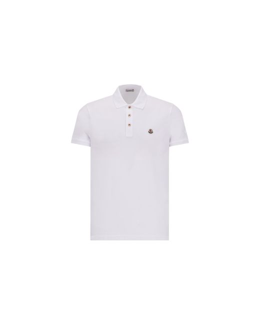 Moncler White Logo Patch Polo Shirt for men