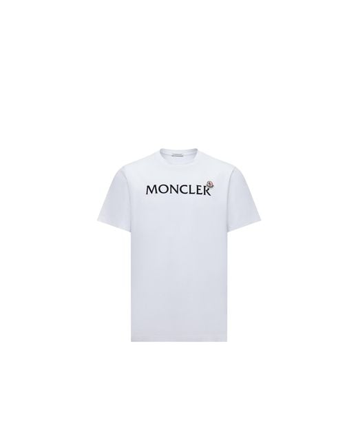 Moncler White Moncler Flocked Logo Cotton T-Shirt for men