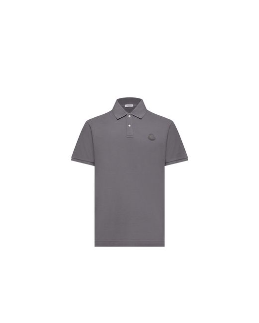 Moncler Gray Moncler Logo Patch Cotton Piquet Polo Shirt for men