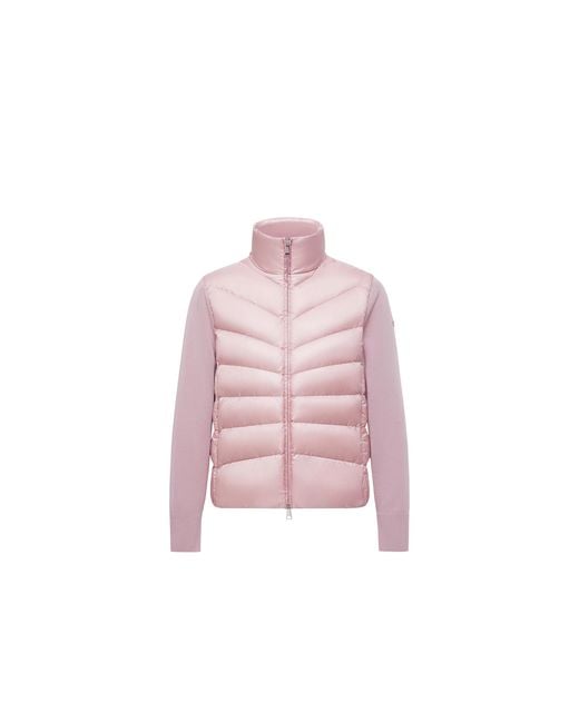 Cardigan De Lana Virgen Con Paneles De Plumas Moncler de color Pink