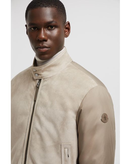 Moncler Natural Lountere Suede Short Down Jacket for men