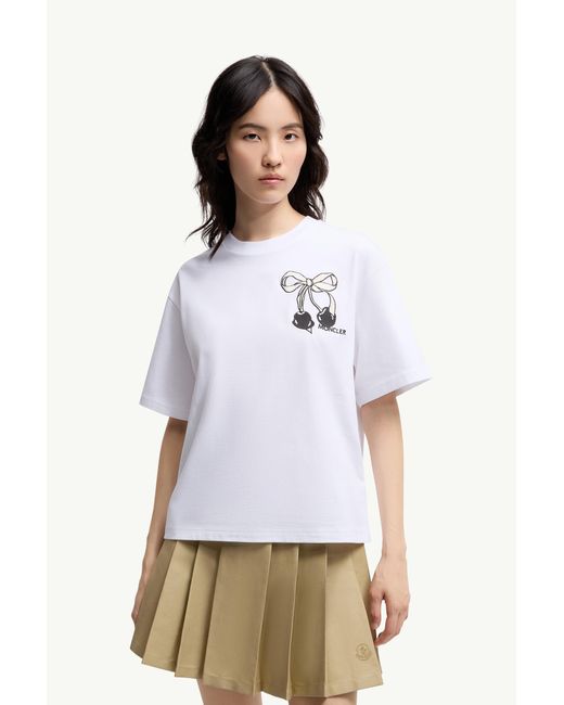 Moncler White Embroidered Cherry Logo Cotton T-Shirt
