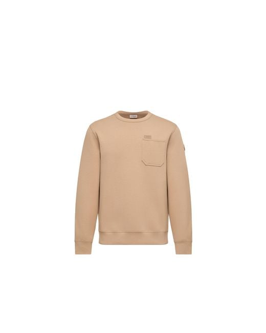 Moncler Natural Moncler Leather Logo Tag Cotton Blend Sweatshirt for men