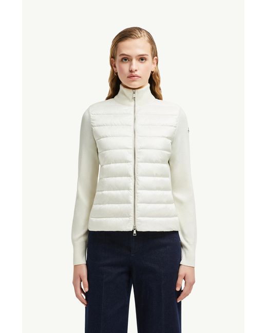 Cardigan Zippé Matelassé En Laine Moncler en coloris White