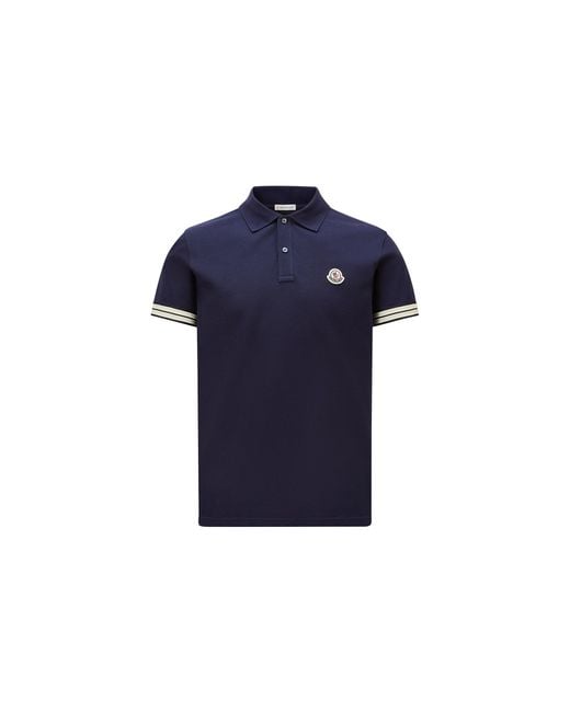 Moncler Poloshirt Aus Baumwollpiqué Mit Gestreiftem Besatz, Herren, Größe in Blue für Herren