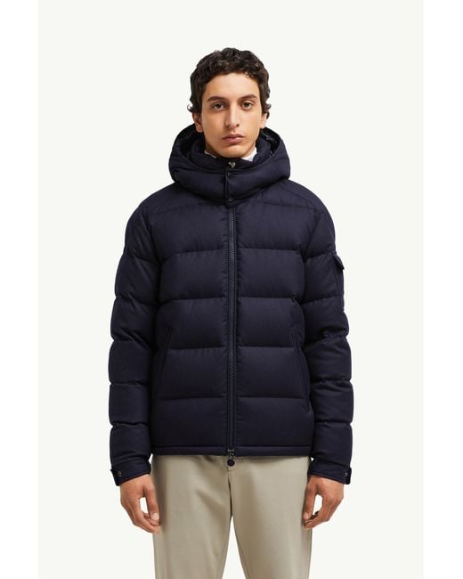 Moncler Blue Montgenevre Hooded Wool Flannel Short Down Jacket for men
