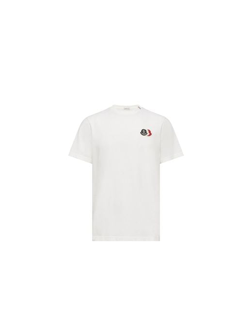 Moncler White Moncler Embroidered Tricolor Logo Cotton T-Shirt for men