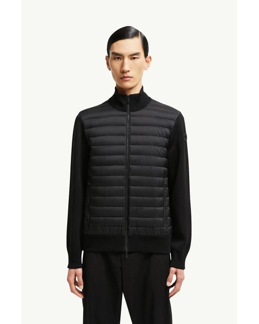 Moncler Wattierte Strickjacke Aus Baumwoll-Krepp Mit Reißverschluss, Herren, Größe in Black für Herren