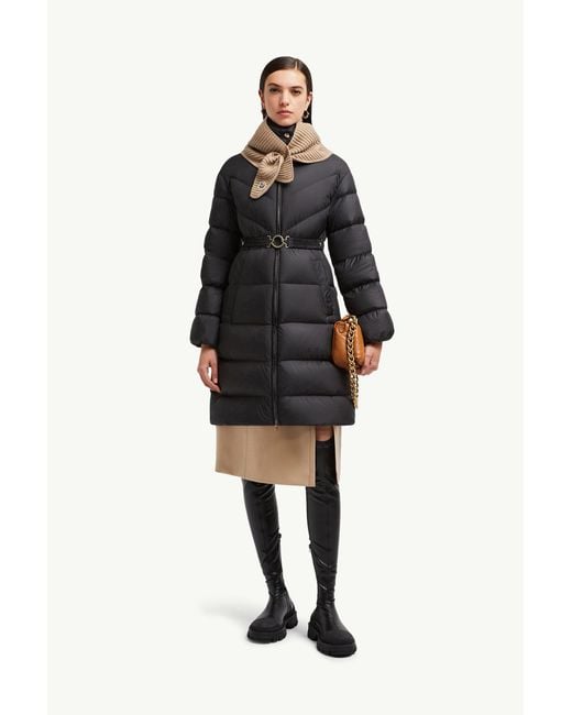 Moncler Black Brou Diagonal-Quilted Long Down Jacket