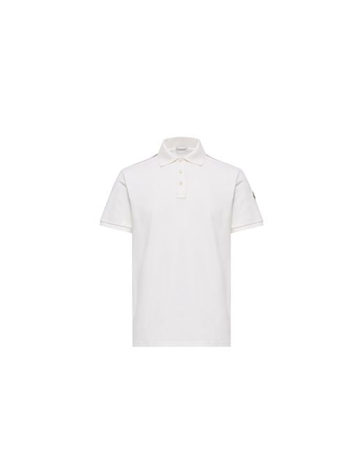 Moncler White Moncler Tricolor-Trimmed Cotton Piquet Polo Shirt for men