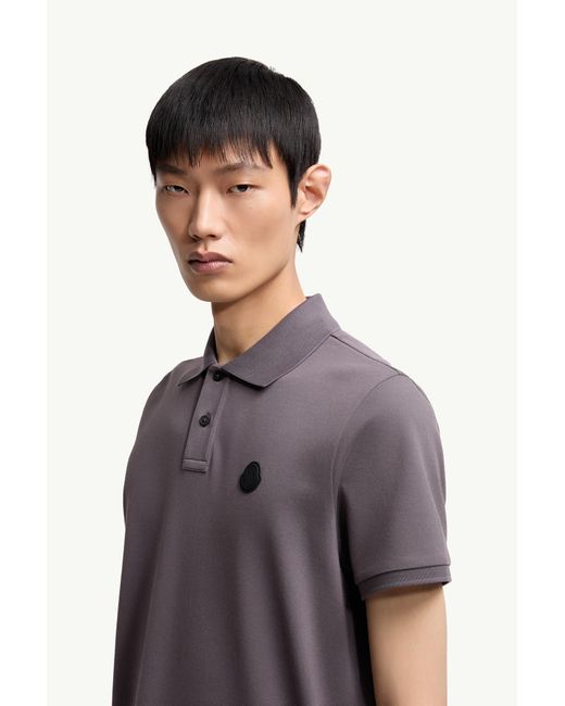 Moncler Poloshirt Aus Baumwollpiqué Mit Logoaufnäher, Herren, Größe in Gray für Herren