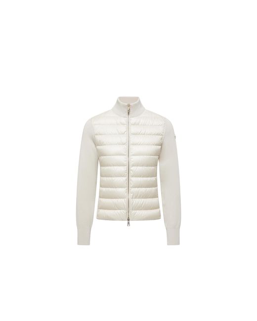Cardigan Zippé Matelassé En Laine Moncler en coloris White