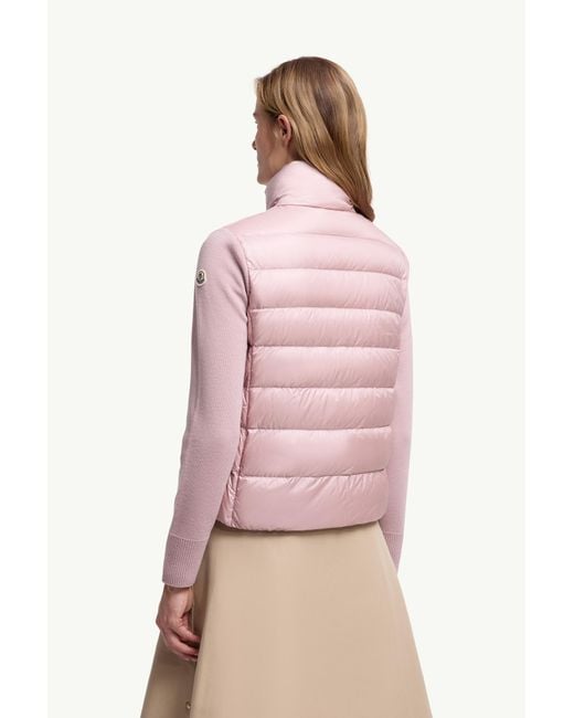Cardigan De Lana Virgen Con Paneles De Plumas Moncler de color Pink