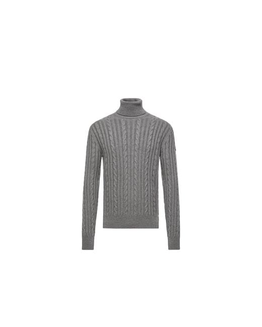 Moncler Gray Moncler Leather Logo Wool Jumper for men