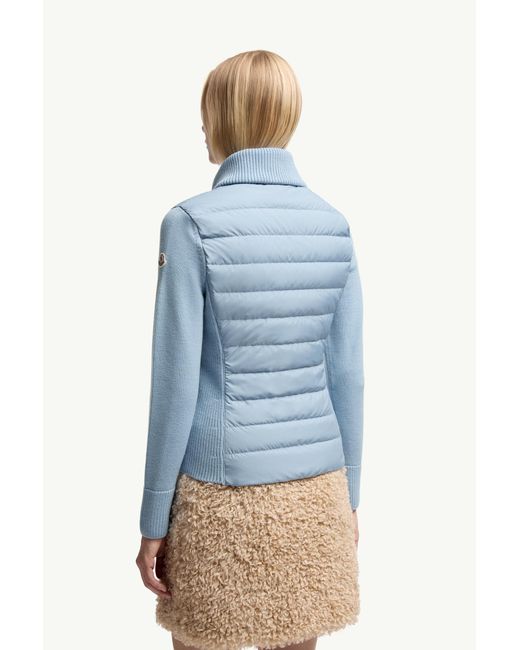 Cardigan Zippé Matelassé En Laine Moncler en coloris Blue