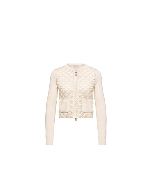 Moncler Natural Moncler Geometric-Quilted Padded Zip-Up Cardigan