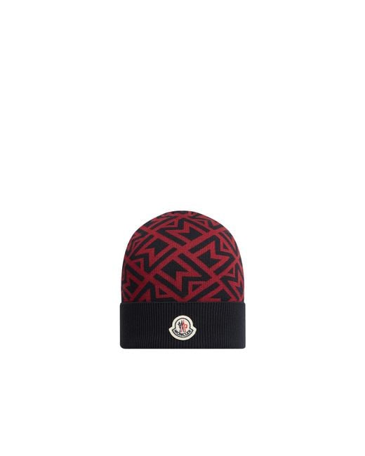 Moncler Red Monogram Jacquard Cotton Beanie for men