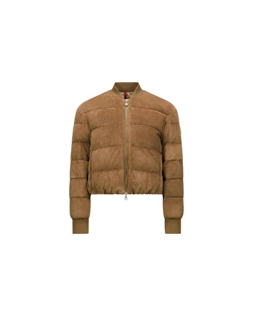 Moncler Brown Pollet Suede Down Bomber Jacket