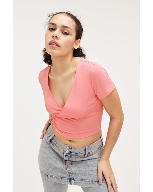 Monki Red Cropped Fitted Modal Top