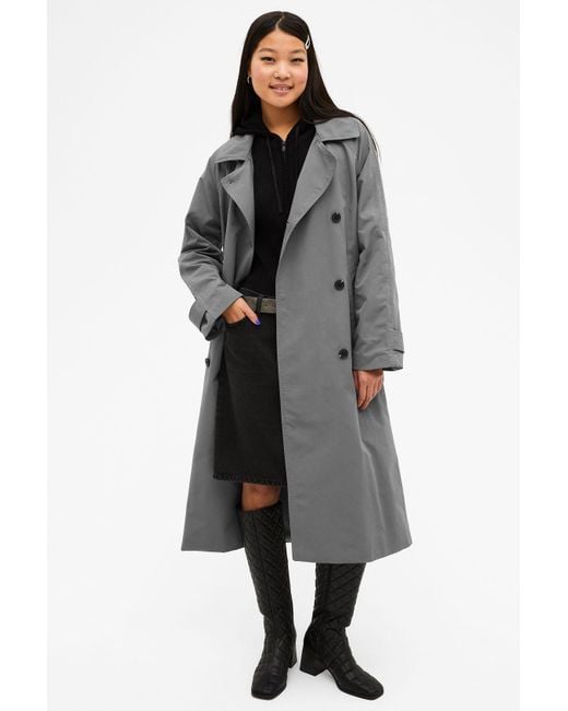 Monki Gray Double-breasted Mid Length Trench Coat