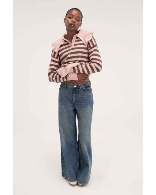 Monki Pink Knitted Sweater With Large Collar