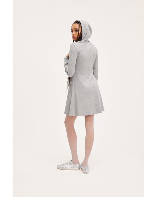 Monki Gray Long Sleeve Hooded Mini Dress