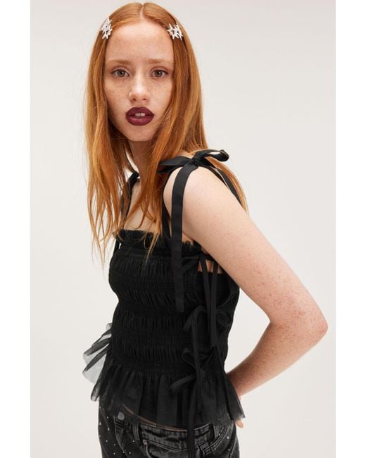 Monki Black Tulle Smock Top