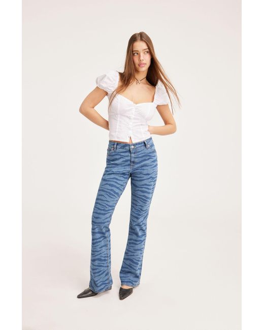 Monki Blue Stretchy Low Flared Jeans