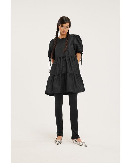 Monki Black Frilled Puff Sleeve Midi Dress