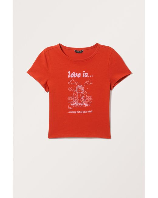 Monki Red × Love Is... Cropped Printed T-shirt