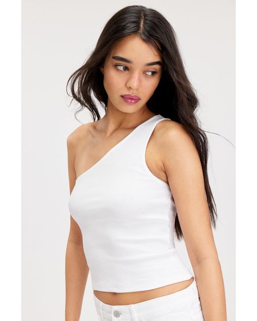 Monki Natural One-shoulder Fitted Tank Top