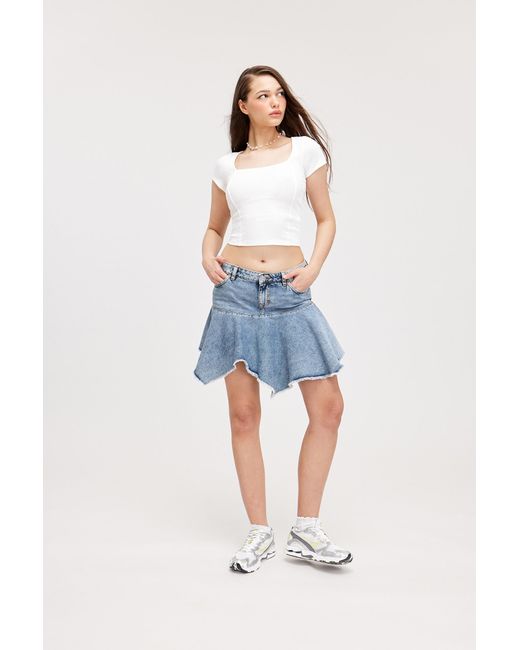 Monki Blue Asymmetric Denim Mini Skirt