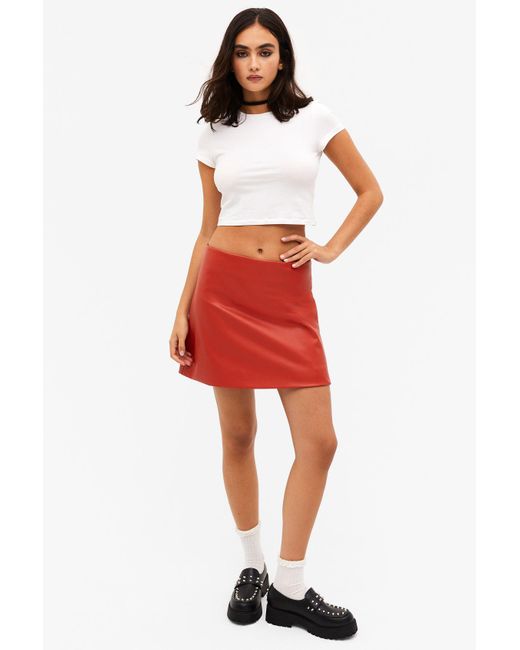 Monki Red Faux Leather Mini Skirt