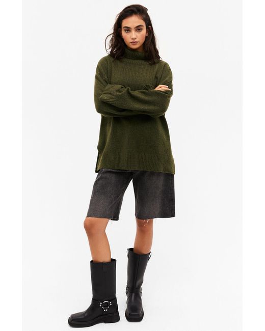 Monki Green Oversized Long Sleeve Turtleneck Sweater