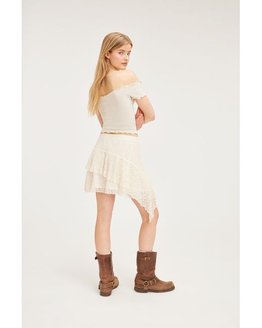 Monki Natural Lace Ruffle Mini Skirt