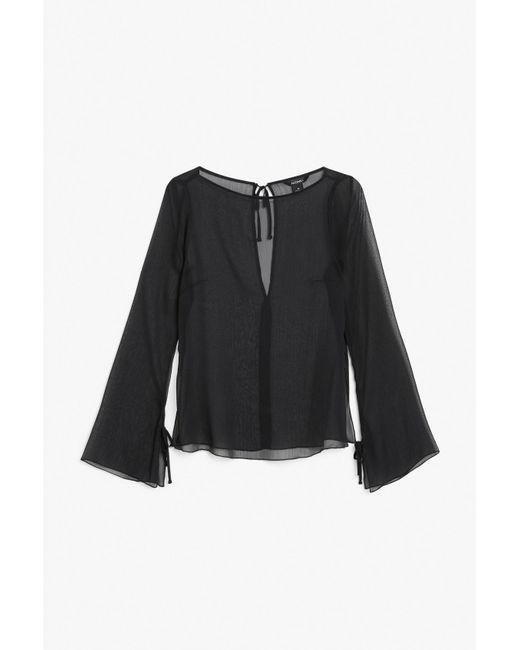 Monki Black Sheer Bell Sleeved Boat Neck Blouse