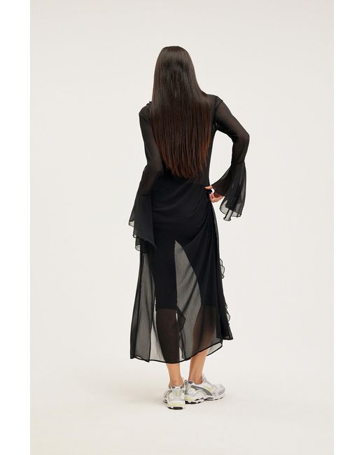 Monki Black Frilled Bell Sleeve Maxi Dress