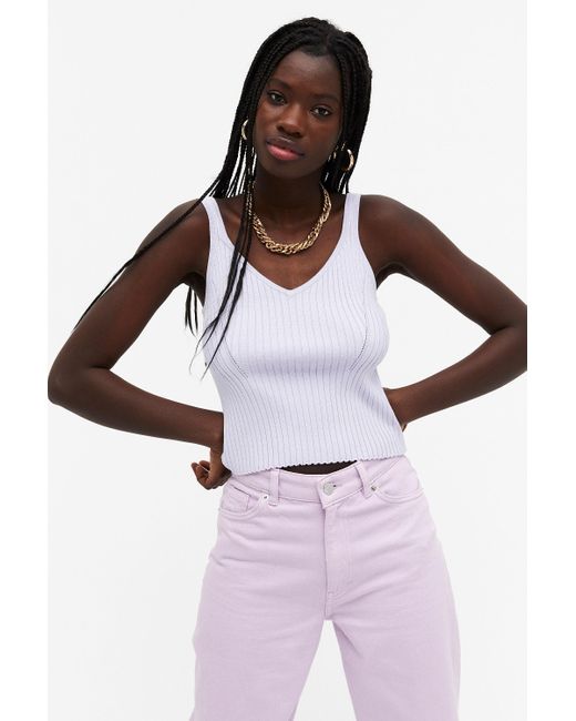 Monki Synthetic Fine Knit Singlet Top In Lilac Purple Lyst