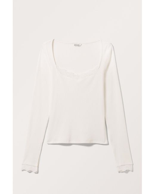 Monki Natural Scoop Lace Fitted Long Sleeve